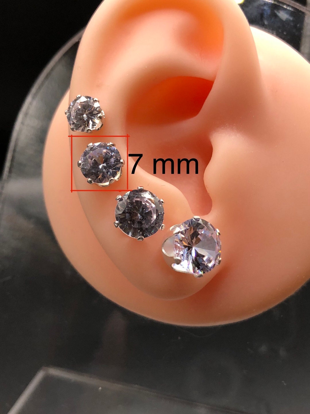 7mm Sterling Silver Round Cut Diamond Stud Earrings/ Simple Casual