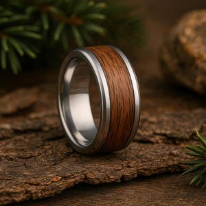 Men’s Tungsten Ring with American Walnut Wood Inlay Durable Comfort Fit Wedding Band Rustic Wood Ring Custom Handmade Gift Alternative Ring