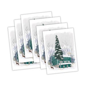 Große grüne Scheune verschneite Grußkarten Set für Weihnachten, Neujahr, Winter - 1, 10, 30, 50 Stück, innen blanko