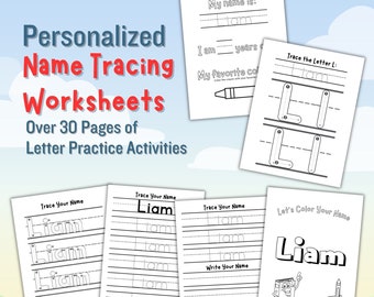 Personalized Name Tracing Bundle Handwriting Practice Worksheets Sheet Sheets Busy Book Custom Writing Page Printable Preschool Trace