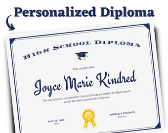 Personalized Printable School Diploma Middle School High School Certificate Eighth Grade Diploma Homeschool Graduation School Award