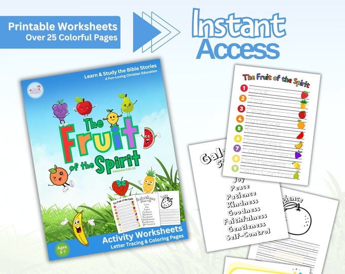 Featured listing image: Printable The Fruit of the Spirit Worksheets Instant Access Download Busy Worksheets Activity Homeschool Handwriting Bible Morning Practice