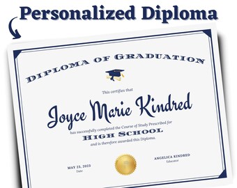 Personalized Diploma of Graduation Printable High School Certificate Eighth Grade Diploma Homeschool Graduation Personalized Promoted Award