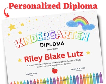 Personalized Printable Kindergarten Diploma Preschool Certificate Homeschool Graduation School Award