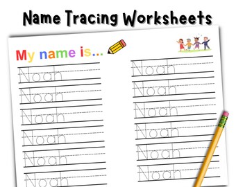 Noah: Personalized Name Tracing Worksheet Name Trace Sheet Preschool Activity Homeschool Kindergarten First Grade Handwriting Practice