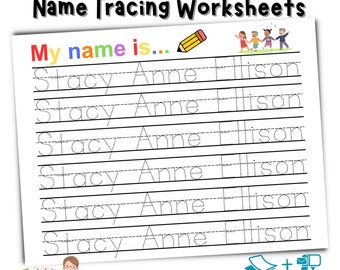 Printed and Shipped Name Tracing Worksheet Custom Trace Sheet Preschool Homeschool Kindergarten Personalized Handwriting Dry Erase Practice