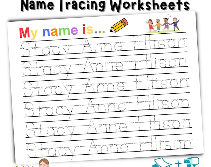 Featured listing image: Printed and Shipped Name Tracing Worksheet Custom Trace Sheet Preschool Homeschool Kindergarten Personalized Handwriting Dry Erase Practice