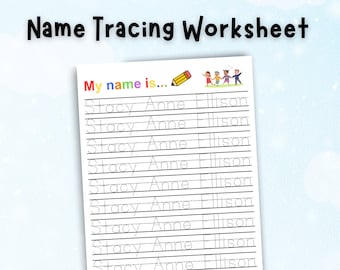 Custom Name Tracing Worksheet Personalized Name Trace Sheet Preschool Activity Homeschool Kindergarten First Grade Handwriting Practice