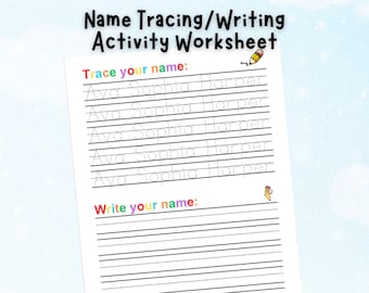 Personalized Name Tracing Writing Activity Worksheet Custom Name Trace Sheet Preschool Homeschool Kindergarten First Grade Handwriting