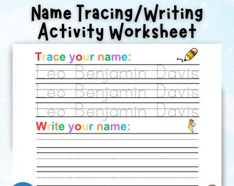 Name Tracing Writing Activity Worksheet Personalized Custom Name Trace Sheet Preschool Homeschool Kindergarten First Grade Handwriting