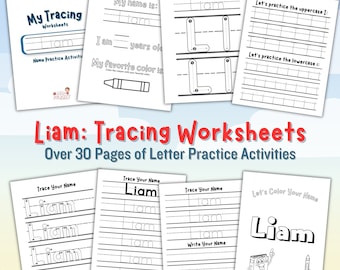 Liam Name Tracing Bundle Handwriting Practice Worksheets Sheet Sheets Busy Book Writing Page Printable Preschool Trace