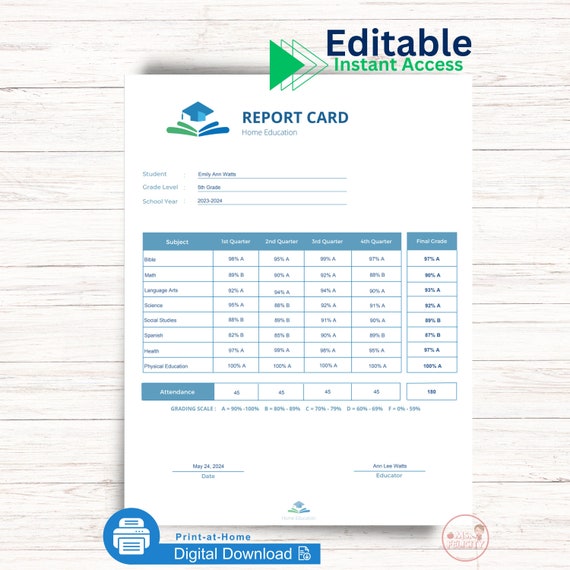 Instant Access Editable Report Card Printable Progress Report Homeschool Personalized End of the Year Grades - Etsy Instant Access Editable Report Card Printable Progress Report Homeschool Personalized End of the Year Grades - Etsy
