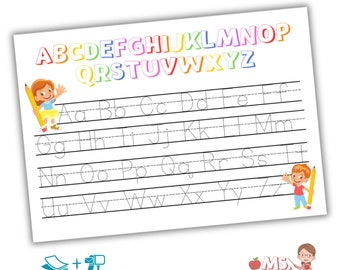 Printed and Shipped Tracing Alphabet Letters Worksheets Writing Worksheet Preschool Homeschool Kindergarten Handwriting Dry Erase Practice