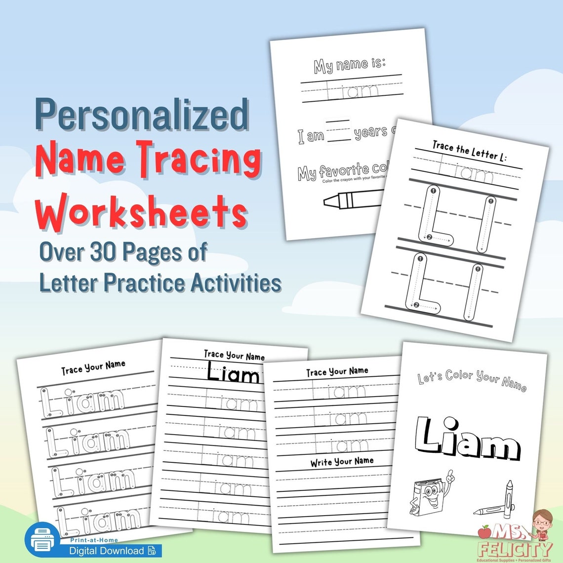 Personalized Name Tracing Bundle Handwriting Practice Worksheets Sheet ...