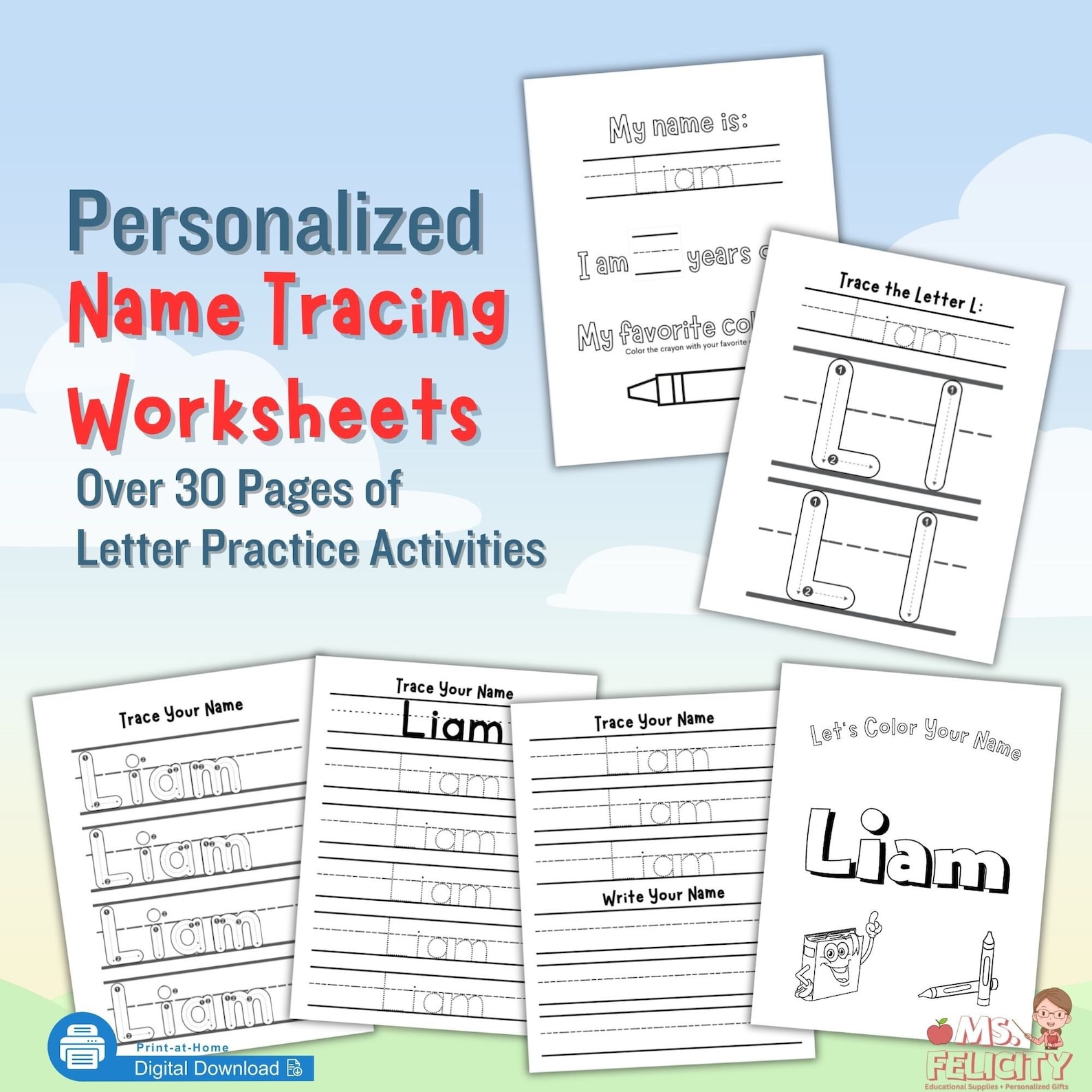 Personalized Name Tracing Bundle Handwriting Practice Worksheets Sheet ...