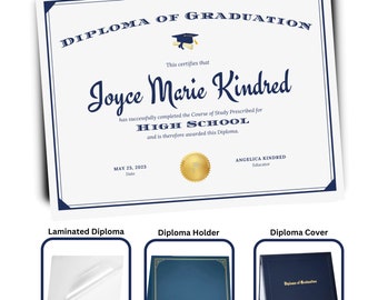 Printed and Shipped Diploma of Graduation Personalized Middle School Certificate Eighth Grade Diploma Homeschool Graduation Promoted Award