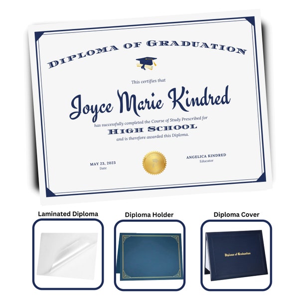 Printed and Shipped Diploma of Graduation Personalized Middle School Certificate Eighth Grade Diploma Homeschool Graduation Promoted Award