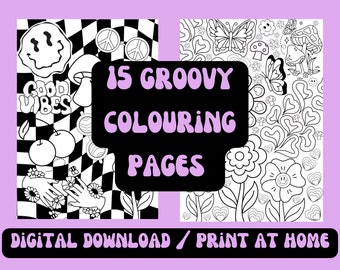 15 Groovy printable colouring pages, Psychedelic trippy boho hippie, Mandala colouring for adults, Groovy retro colouring pages to print
