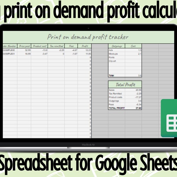 Print on Demand Etsy Spreadsheet Etsy