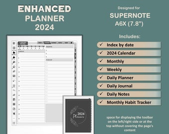 SUPERNOTE A6X - Planner 2024 - ENHANCED - hyperlinked | pdf | template | 7.8