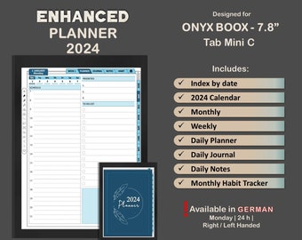 BOOX Tab Mini C - Planner 2024 - ENHANCED - hyperlinked | pdf | color | Onyx Boox templates | 7.8 | German | English