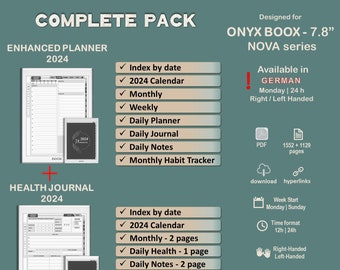 BOOX Nova series - Planner 2024 - COMPLETE Pack = Enhanced Planner + Health Journal - hyperlinked | pdf | template | 7.8 | German | English