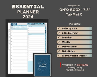 BOOX Tab Mini C - Planner 2024 - ESSENTIAL - hyperlinked | pdf | color | Onyx Boox templates | 7.8 | German | English