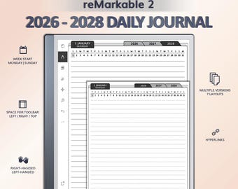 2026-2028 Daily Journal for reMarkable 2 | Hyperlinked PDF Template