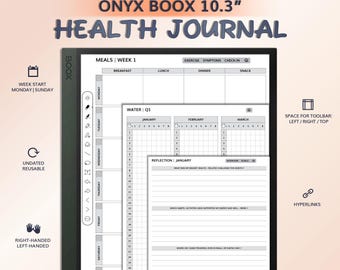 Health Journal for BOOX 10.3 | Hyperlinked PDF Template | Undated & Reusable