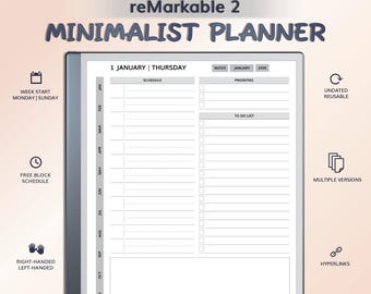 2026 Minimalist Planner for reMarkable 2 | Hyperlinked PDF Template