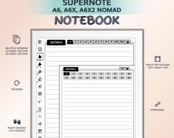 Notebook for SUPERNOTE A6, A6X, A6X2 Nomad | Hyperlinked PDF Template