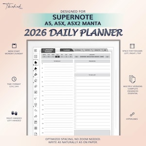 2026 Daily Planner for SUPERNOTE A5, A5X, A5X2 Manta | Hyperlinked PDF Template