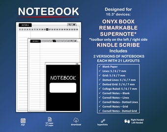 NOTEBOOK - Boox | Remarkable | Supernote | Kindle Scribe - hyperlinked | pdf | template | 10.3