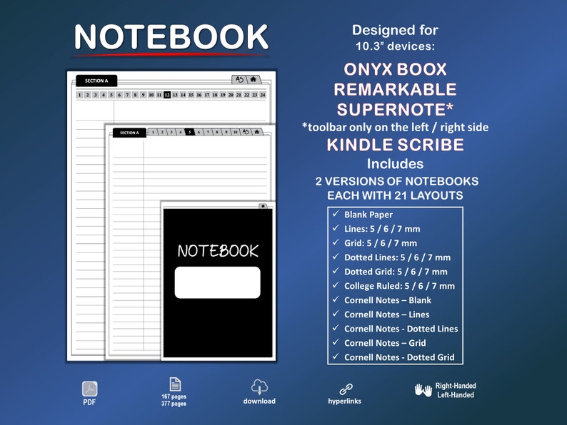 NOTEBOOK Boox Remarkable Supernote Kindle Scribe hyperlinked pdf template 10.3 image 1