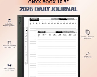 2026 Daily Journal for ONYX BOOX 10.3" | Hyperlinked PDF Template