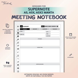Meeting Notebook for SUPERNOTE A5, A5X, A5X2 Manta | Hyperlinked PDF Template