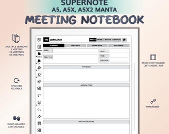 Meeting Notebook for SUPERNOTE A5, A5X, A5X2 Manta | Hyperlinked PDF Template