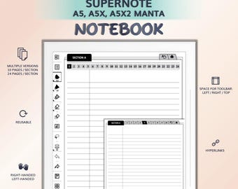 Notebook for SUPERNOTE A5, A5X, A5X2 Manta | Hyperlinked PDF Template