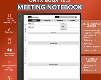 Meeting Notebook for BOOX | hyperlinked | pdf | template | Note series / Note Air series / Go 10 / Tab Ultra series | 10.3 inches