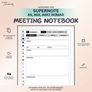 Meeting Notebook for SUPERNOTE A6, A6X, A6X2 Nomad | Hyperlinked PDF Template
