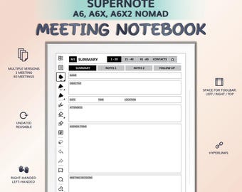 Meeting Notebook for SUPERNOTE A6, A6X, A6X2 Nomad | Hyperlinked PDF Template