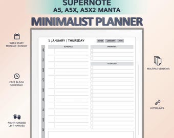 2026 Minimalist Planner for SUPERNOTE A5, A5X, A5X2 Manta | Hyperlinked PDF Template