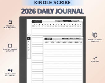 2026 Daily Journal for KINDLE SCRIBE | Hyperlinked PDF Template