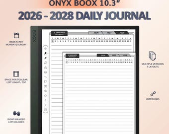 2026-2028 Daily Journal for ONYX BOOX 10.3" | Hyperlinked PDF Template