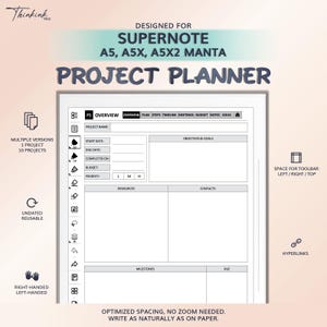 Project Planner for SUPERNOTE A5, A5X, A5X2 Manta | Hyperlinked PDF Template