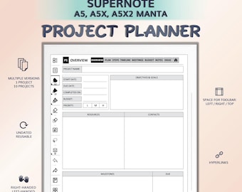 Project Planner for SUPERNOTE A5, A5X, A5X2 Manta | Hyperlinked PDF Template