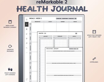 Health Journal for reMarkable 2 | Hyperlinked PDF Template | Undated & Reusable