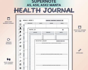 Health Journal for SUPERNOTE A5, A5X, A5X2 Manta | Hyperlinked PDF Template | Undated & Reusable