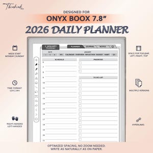 2026 Daily Planner for ONYX BOOX 7.8" | Hyperlinked PDF Template