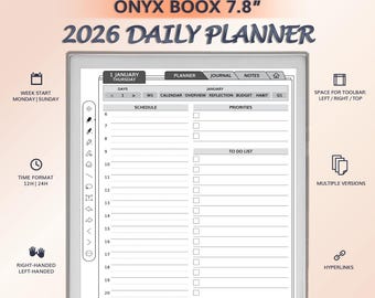 2026 Daily Planner for ONYX BOOX 7.8" | Hyperlinked PDF Template